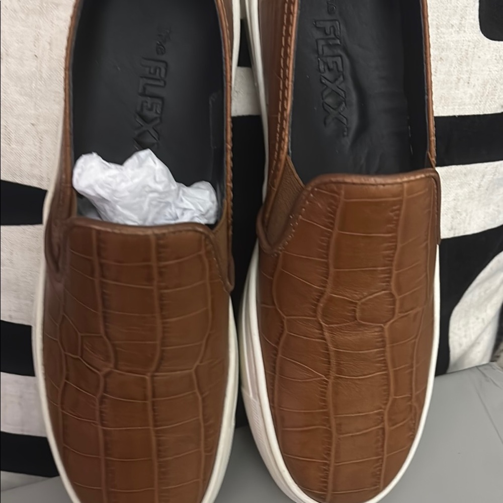 Brown Croc-Embossed Slip-On Shoes